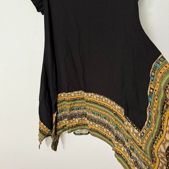 Women's Black Linen Blend Asymmetrical Hem Dress Size Large - Picture 4 of 12